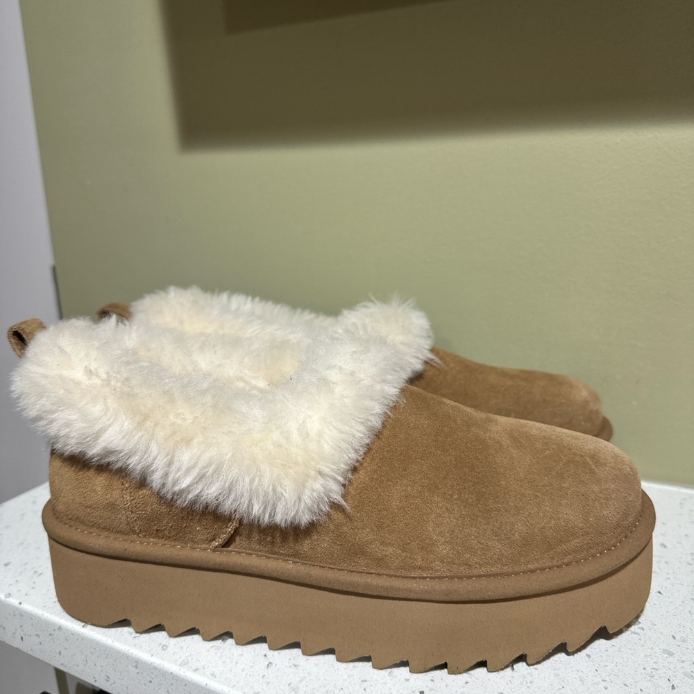 Ugg Nina Women’s Chestnut Faux-Suede Fur Lined Slip-On Platform Slippers